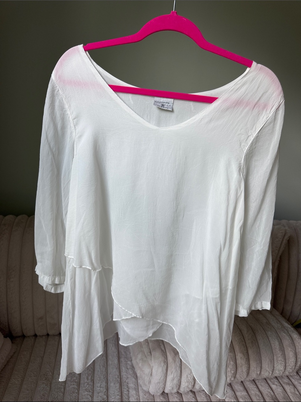Click by Color Me Cotton Elegant White Draped Crinkle Fabric Women's Blouse